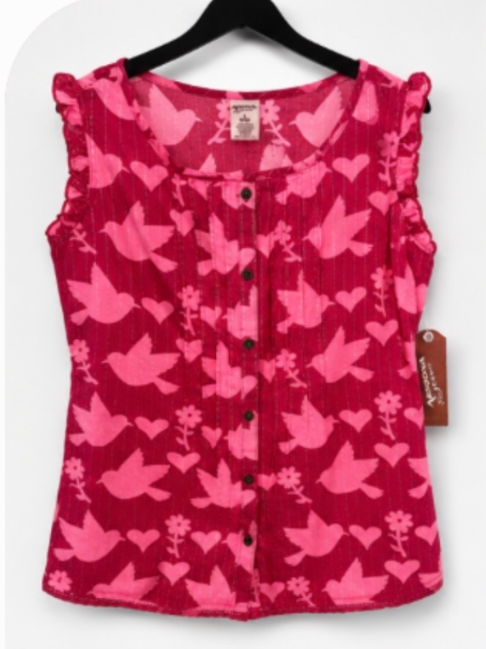 Arizona Jean Co. Pink Bird Print Sleeveless Blouse | Size Girls Large (10/12) |
